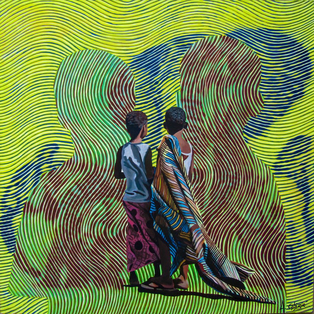 Alex Gbizié, Les Filles de la Nature, 2022, 100x100cm Janet Rady Fine Art