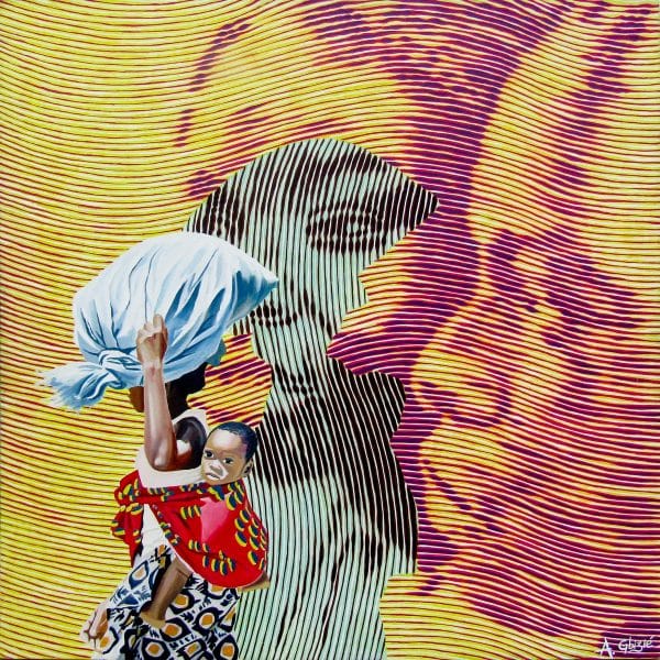 Alex Gbizié, Mère Battante, 2022,100x100cm, Janet Rady Fine Art