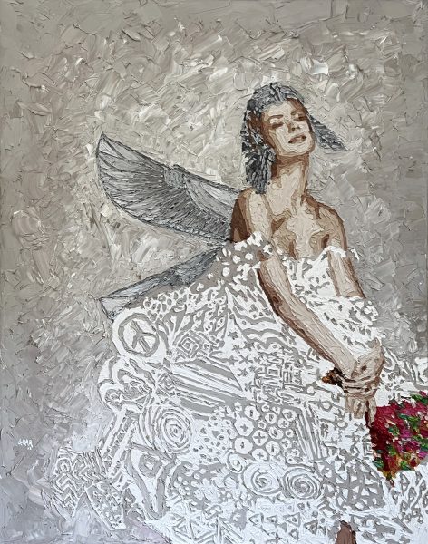 Hossam Dirar, Cleopatra With Roses, 2022, Oil on canvas, 138x110cm Janet Rady Fine Art