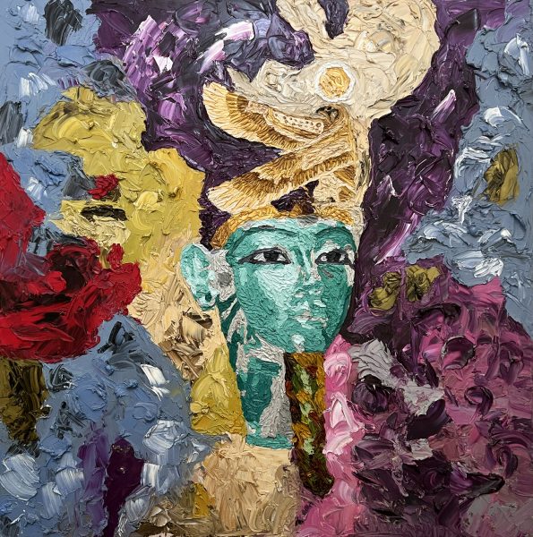 Hossam Dirar, Tut Turquoise, 2022, Oil on canvas,120x120cm Janet Rady Fine Art