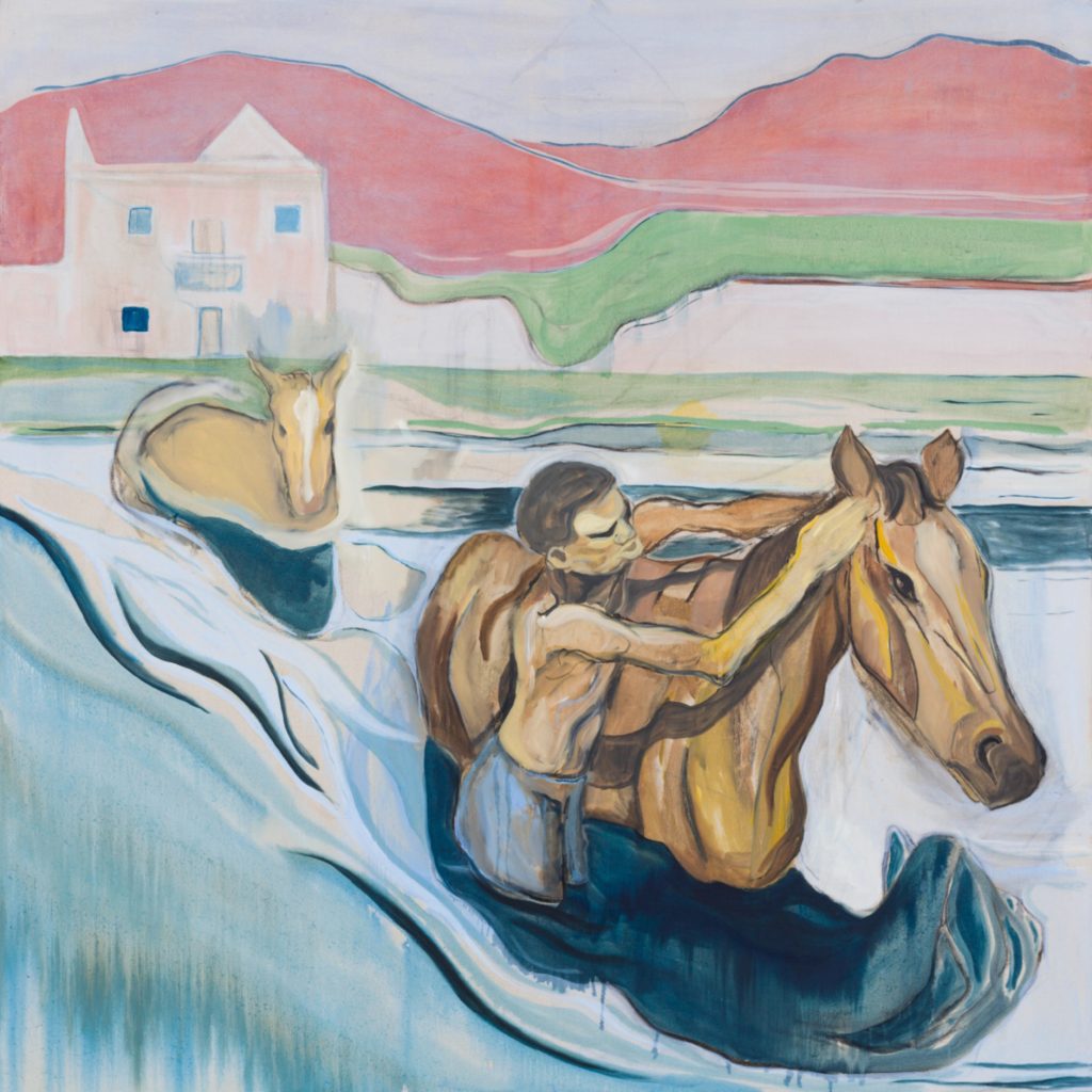 Huddie Hamper, The Crossing, 2022, Oil and charcoal on linen 180x180 cm Janet Rady Fine Art