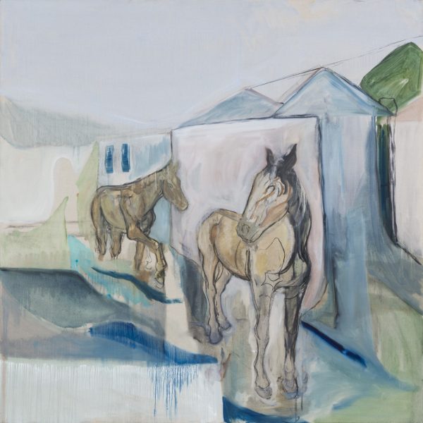Huddie Hamper, The Negotiation, 2022, Oil and charcoal on linen,180x180cm Janet Rady Fine Art